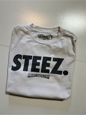 Mighty Healthy Steez Skateboarding White Graphic S/S Crewneck T-Shirt